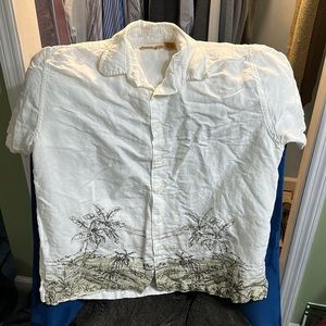 Havana Company Mens Linen Shirt Large White Palm Trees Hawaiian Tropical